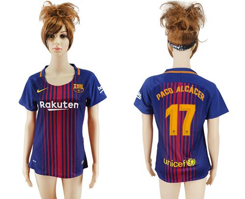 Women's Barcelona #17 Paco Alcacer Home Soccer Club Jersey - Click Image to Close